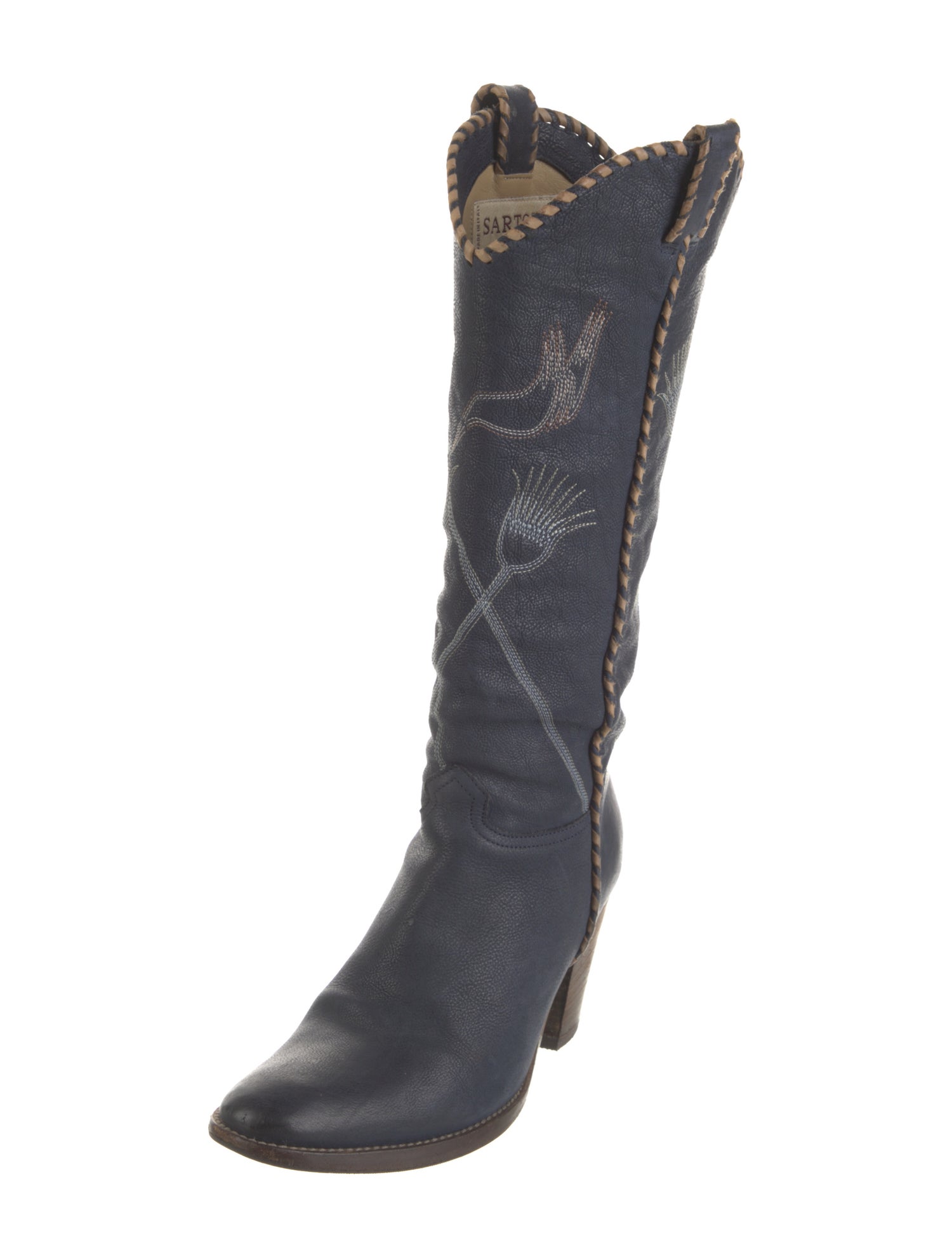 Sartore Leather Embroidered Accent Western Boots