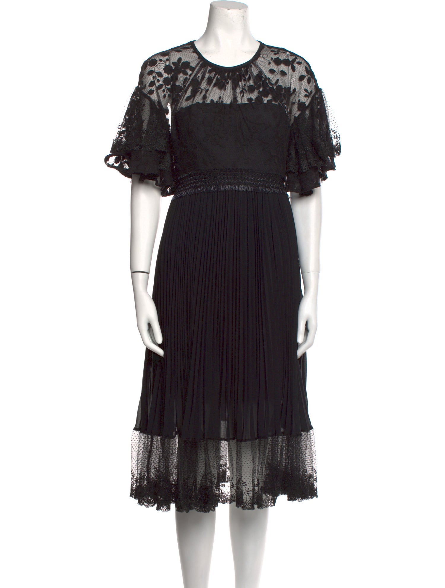 Three Floor Crew Neck Knee-Length Dress