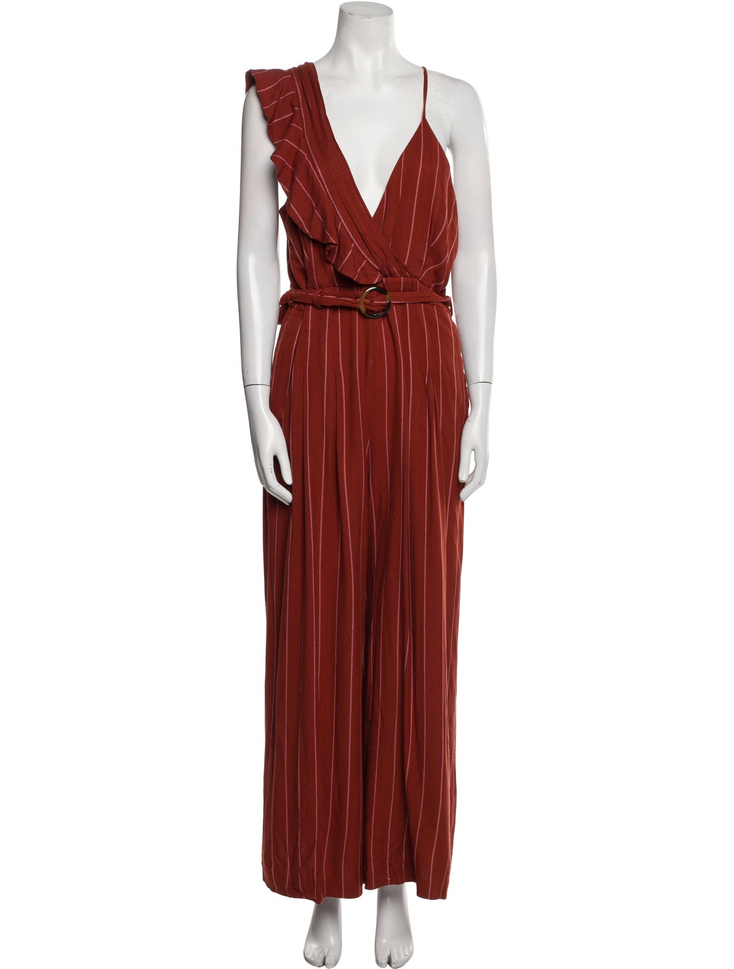Three Floor Striped Plunge Neckline Jumpsuit