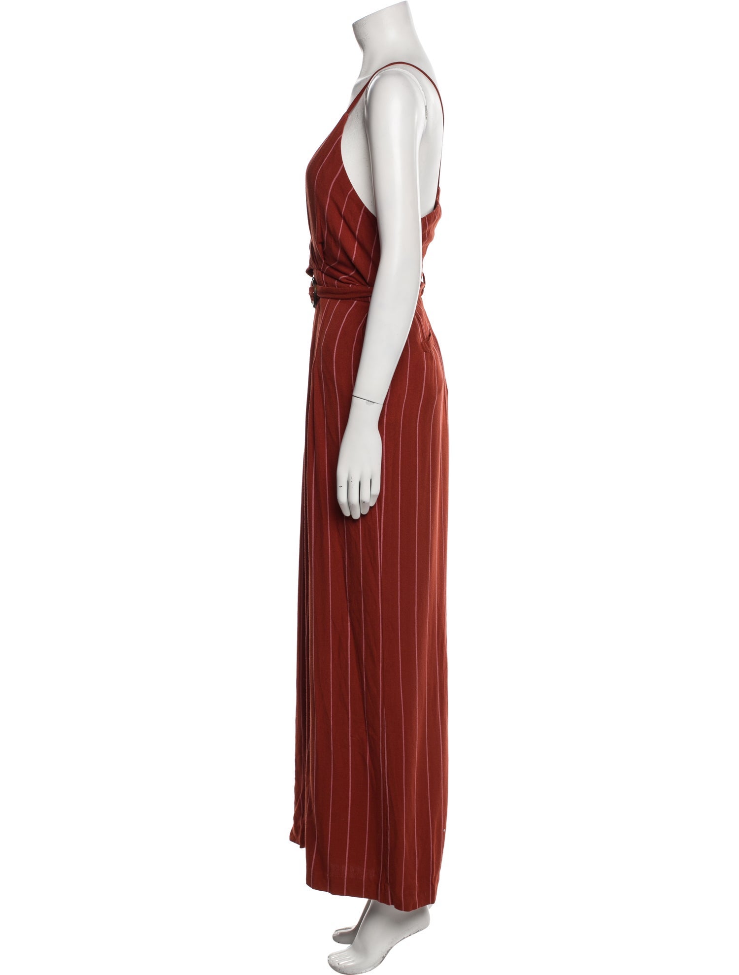 Three Floor Striped Plunge Neckline Jumpsuit