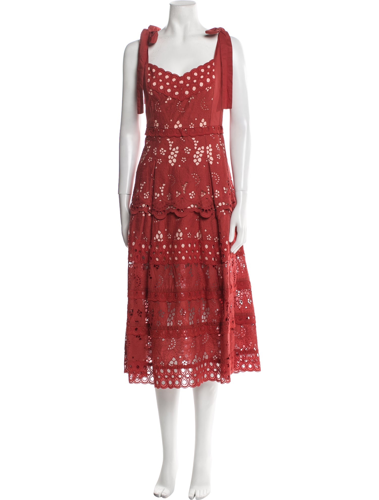 Three Floor Lace Pattern Midi Length Dress