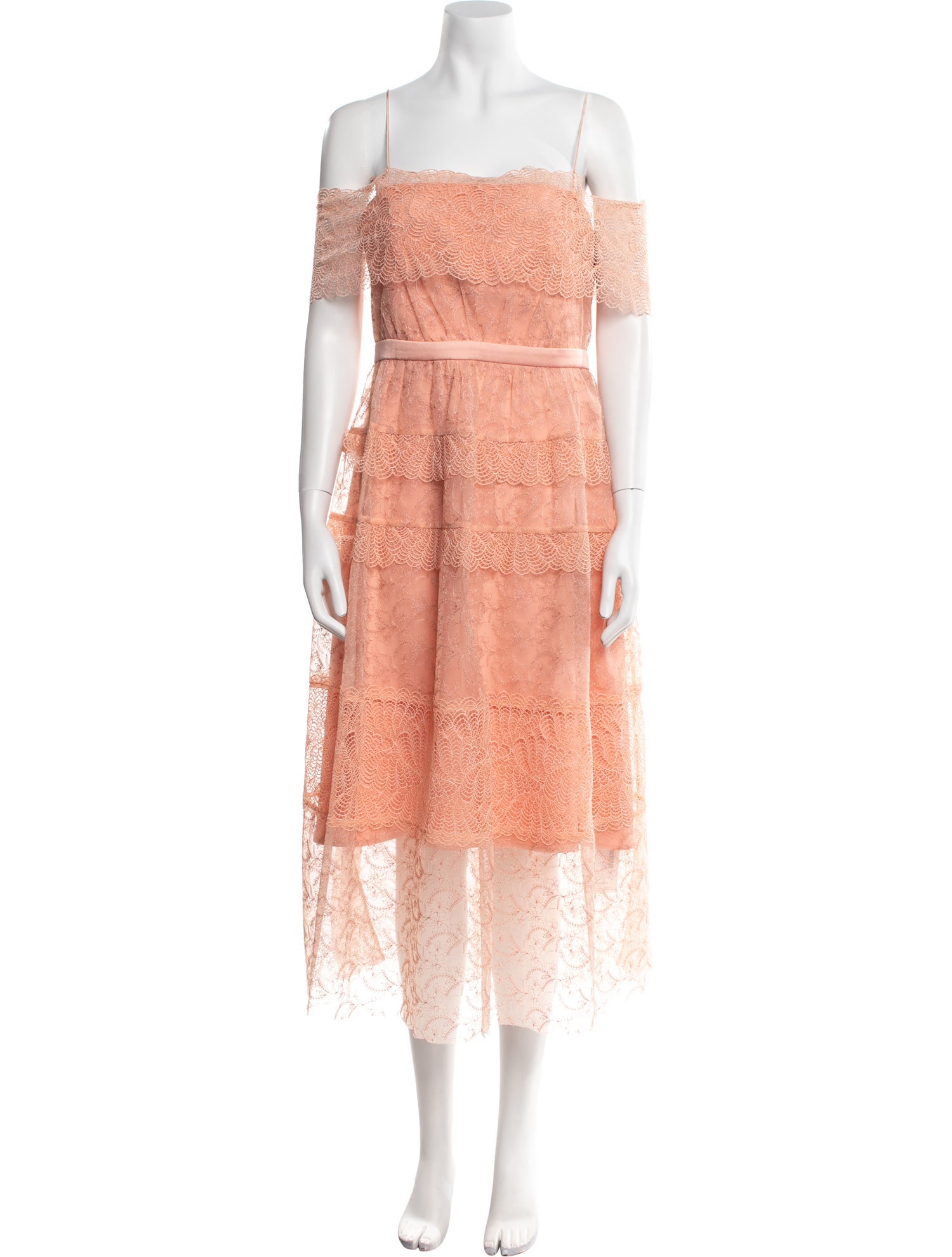 Three Floor Lace Pattern Midi Length Dress w/ Tags