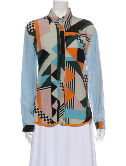 Msgm Silk Printed Button-Up Top Blue