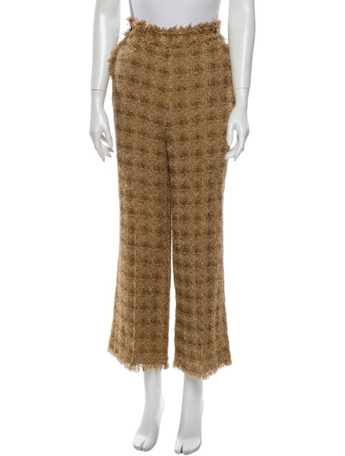 Msgm Tweed Pattern Wide Leg Pants Brown