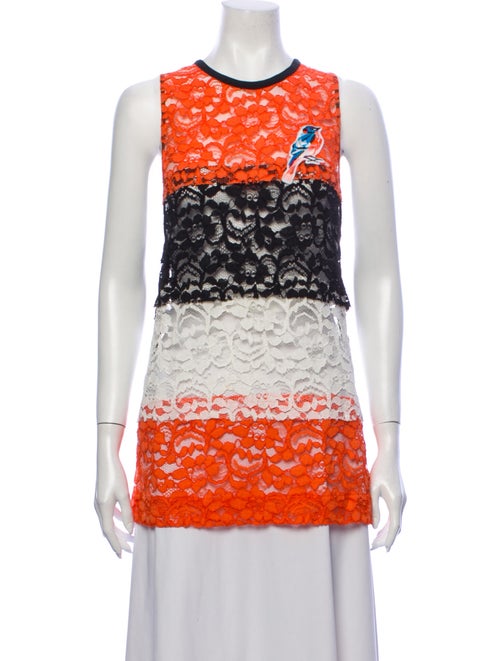 Msgm Lace Pattern Crew Neck Top Orange