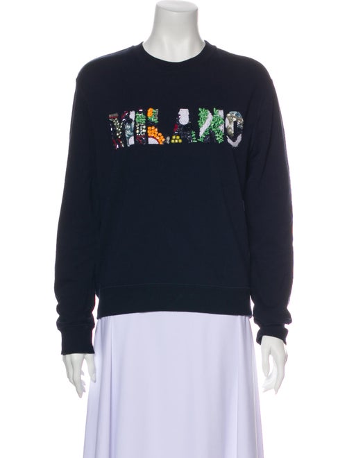 Msgm Graphic Print Crew Neck Sweatshirt Blue