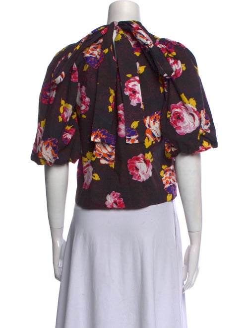 MSGM Floral Print Mock Neck Crop Top