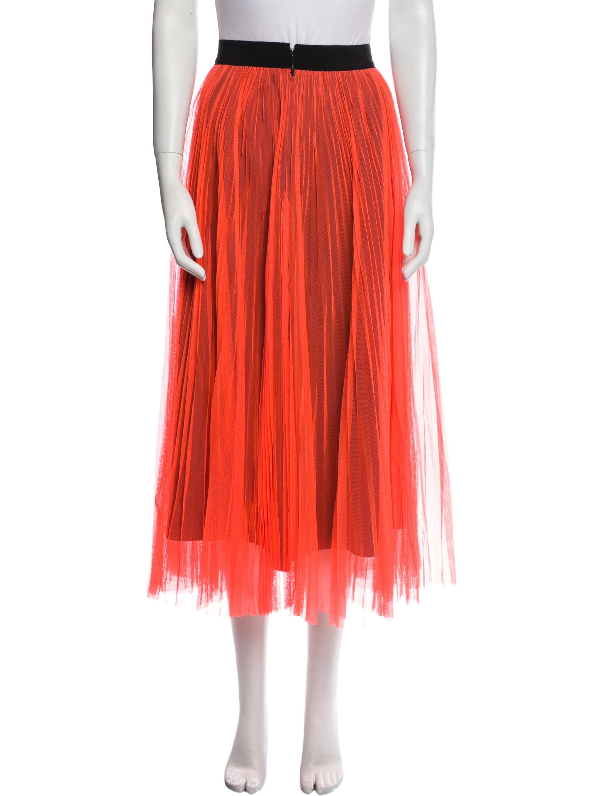 MSGM Pleated Accents Midi Length Skirt Orange Skirts, Clothing