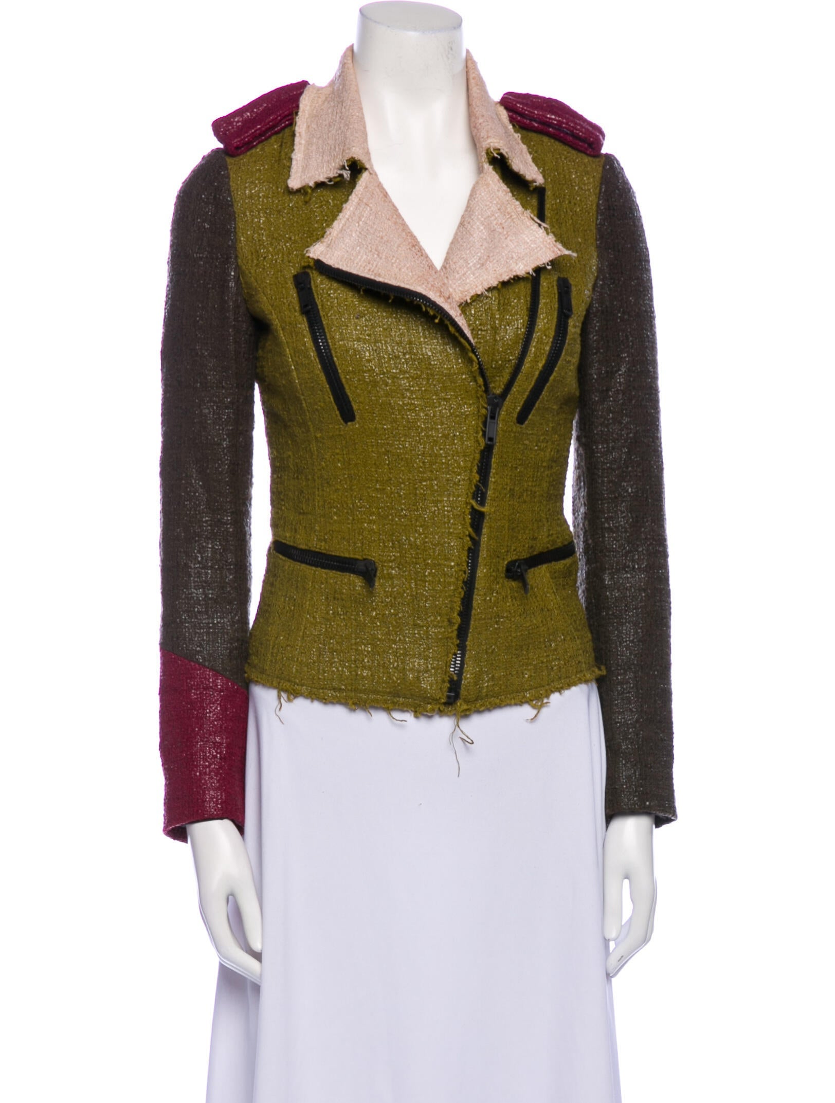 MSGM Colorblock Pattern Biker Jacket