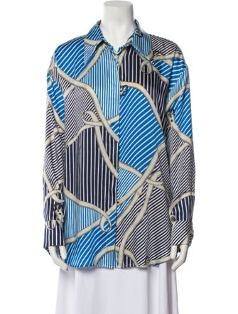 MSGM Printed Long Sleeve Button-Up Top