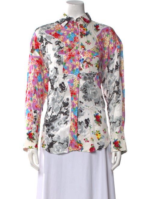 MSGM Floral Print Long Sleeve Button-Up Top