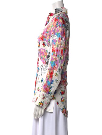 MSGM Floral Print Long Sleeve Button-Up Top