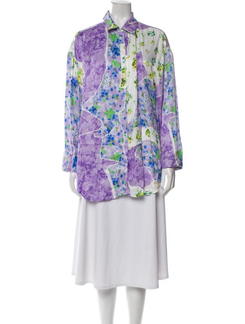 MSGM Floral Print Long Sleeve Button-Up Top