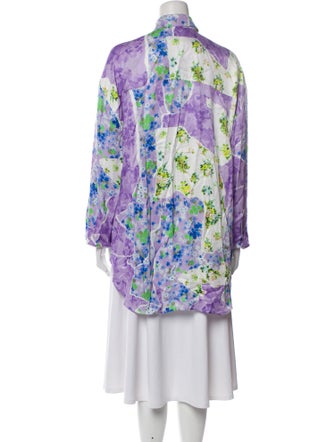 MSGM Floral Print Long Sleeve Button-Up Top