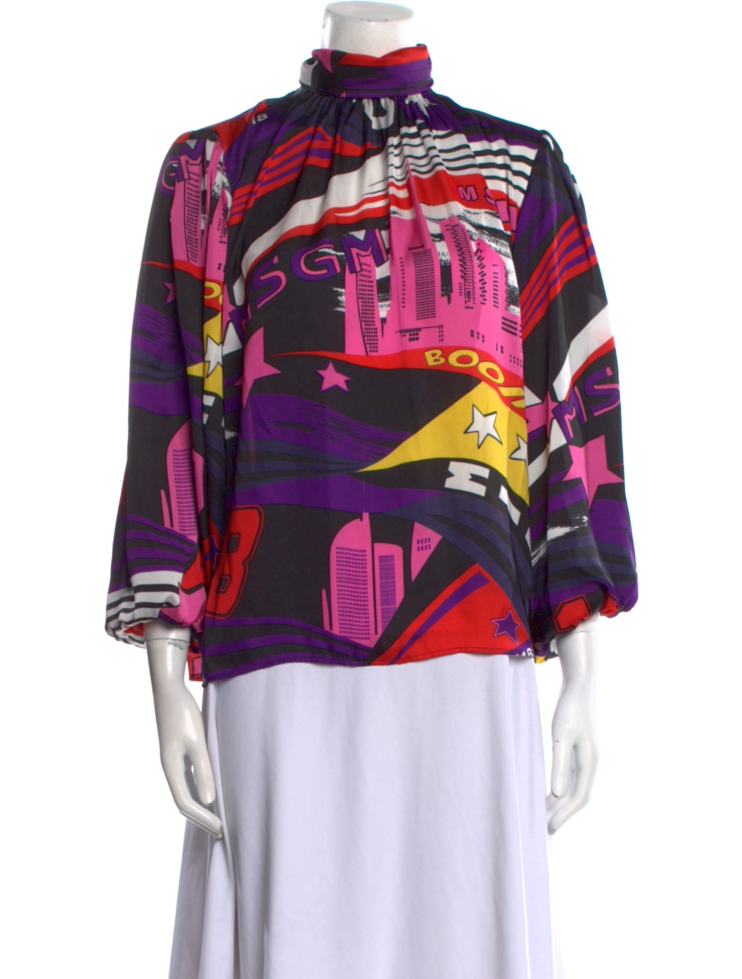 MSGM Printed Mock Neck Blouse