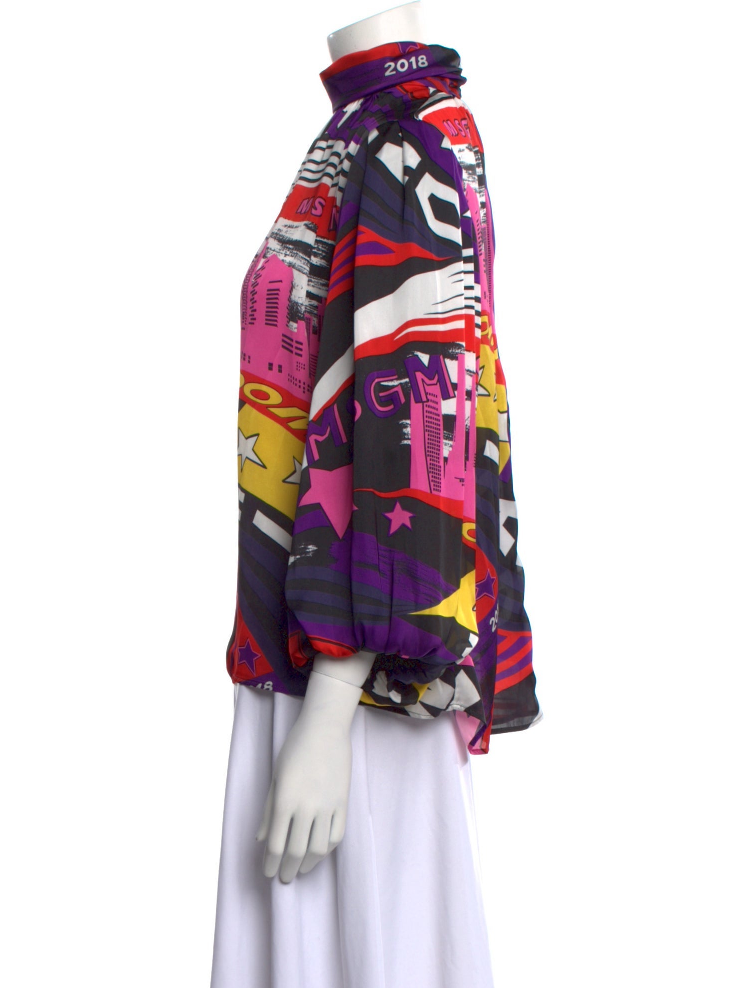 MSGM Printed Mock Neck Blouse