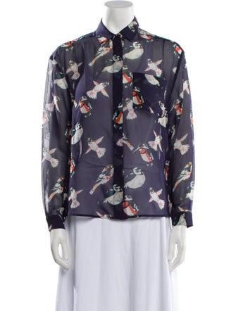 MSGM Silk Floral Print Button-Up Top
