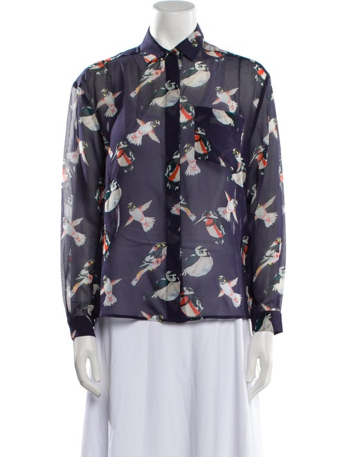 MSGM Silk Floral Print Button-Up Top