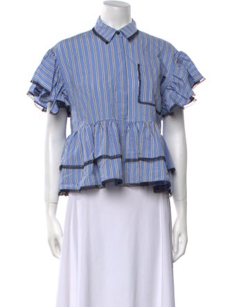 MSGM Striped Short Sleeve Button-Up Top