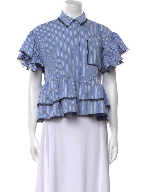 MSGM Striped Short Sleeve Button-Up Top