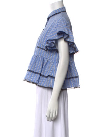 MSGM Striped Short Sleeve Button-Up Top