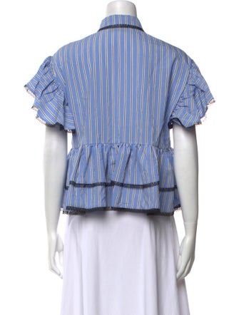 MSGM Striped Short Sleeve Button-Up Top
