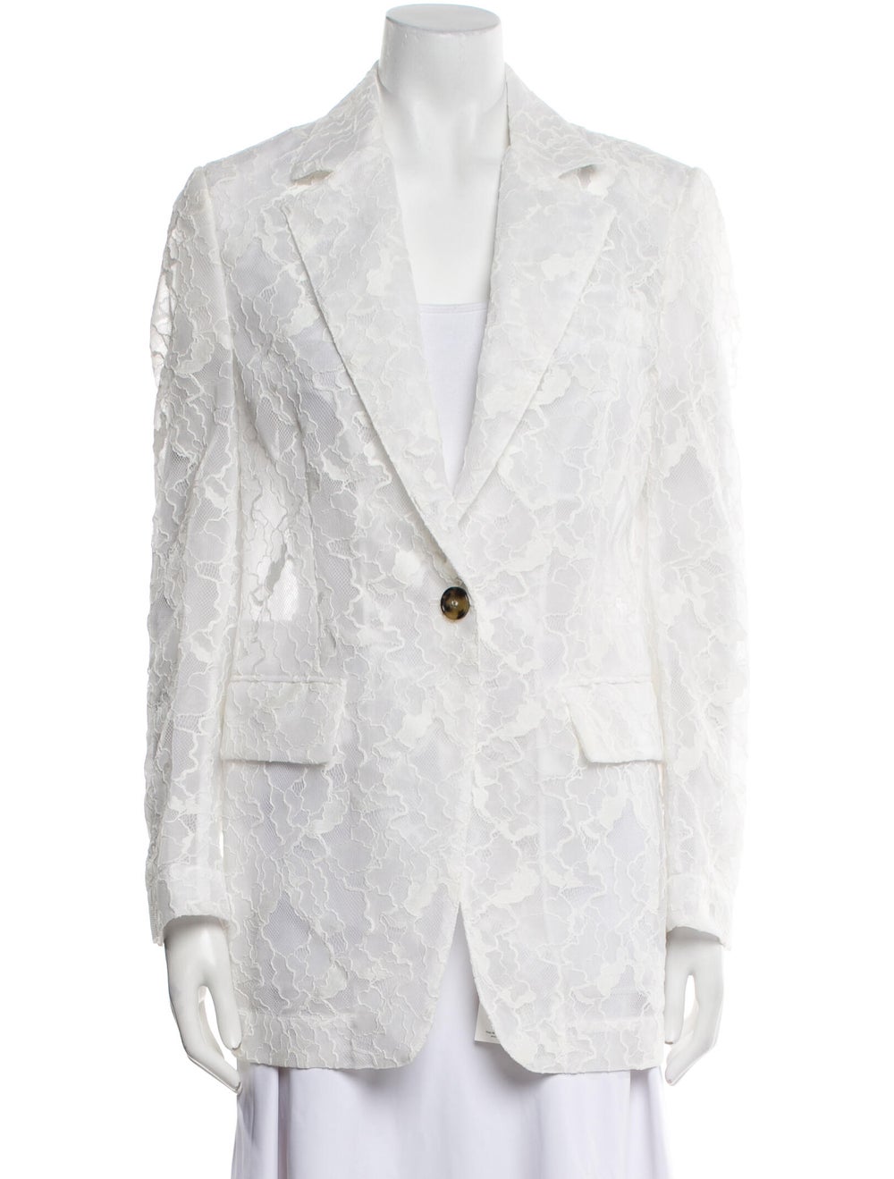 Msgm Blazer White Lace Pattern Pointed Collar - image 1