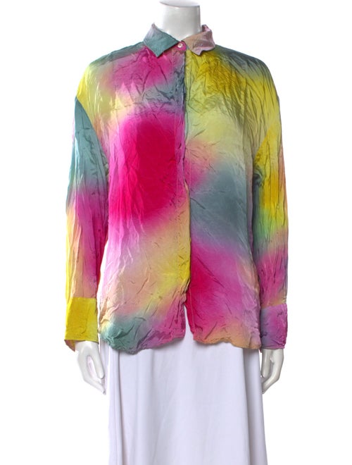 MSGM Tie-Dye Print Long Sleeve Button-Up Top