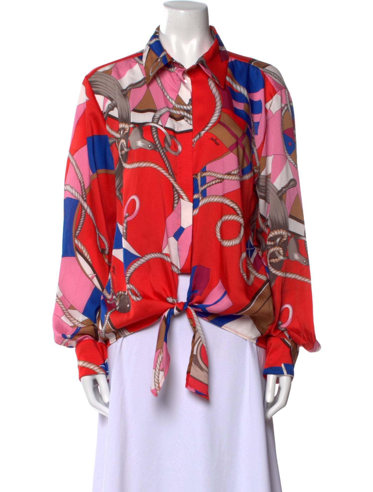 MSGM Printed Long Sleeve Button-Up Top