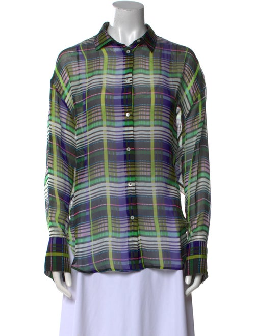 MSGM Silk Plaid Print Button-Up Top