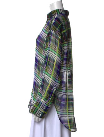 MSGM Silk Plaid Print Button-Up Top
