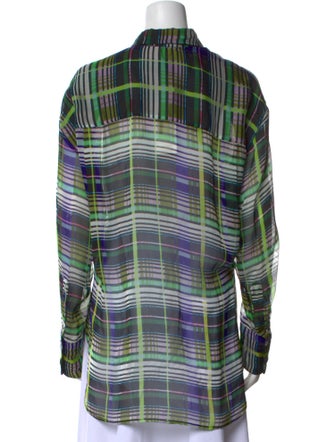 MSGM Silk Plaid Print Button-Up Top