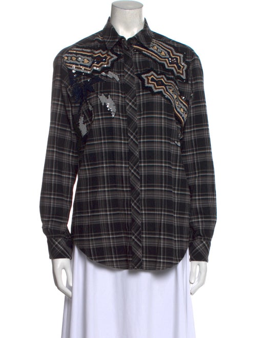 MSGM Plaid Print Long Sleeve Button-Up Top