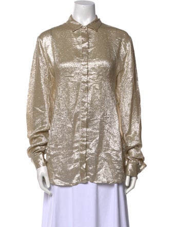 MSGM Silk Long Sleeve Button-Up Top