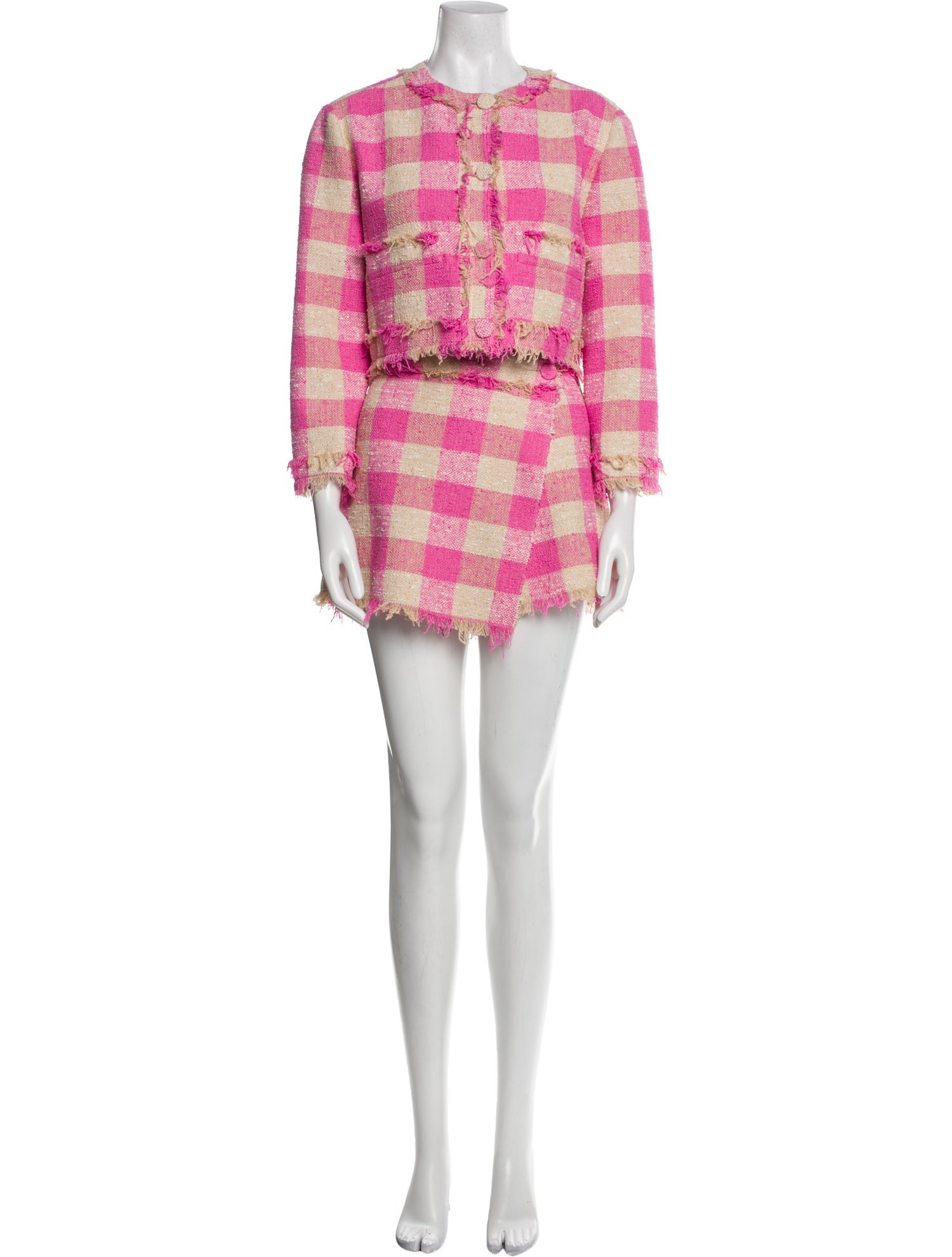 MSGM Plaid Print Fringe Trim Accent Pant Set