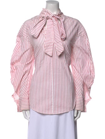 MSGM Striped Mock Neck Button-Up Top