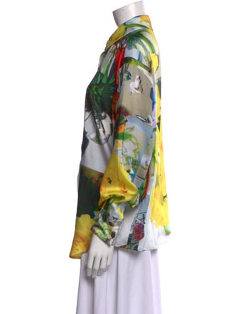 MSGM Floral Print Long Sleeve Button-Up Top