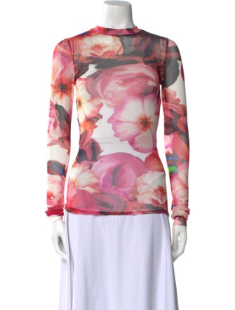 MSGM Floral Print Bateau Neckline Top