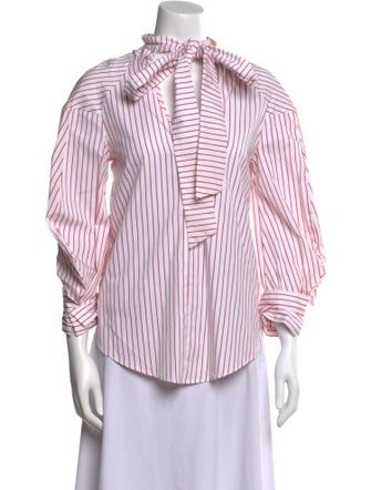 MSGM Striped Mock Neck Button-Up Top