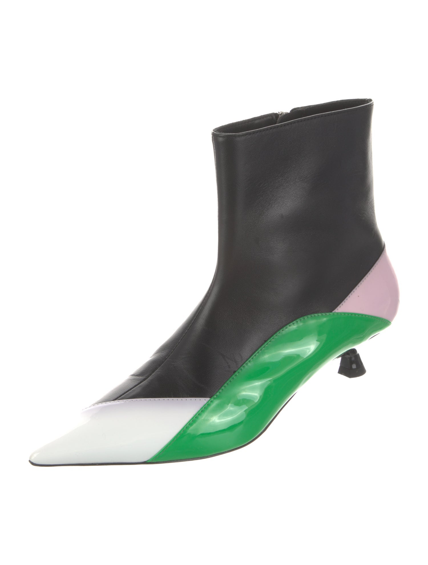 MSGM Leather Colorblock Pattern Boots