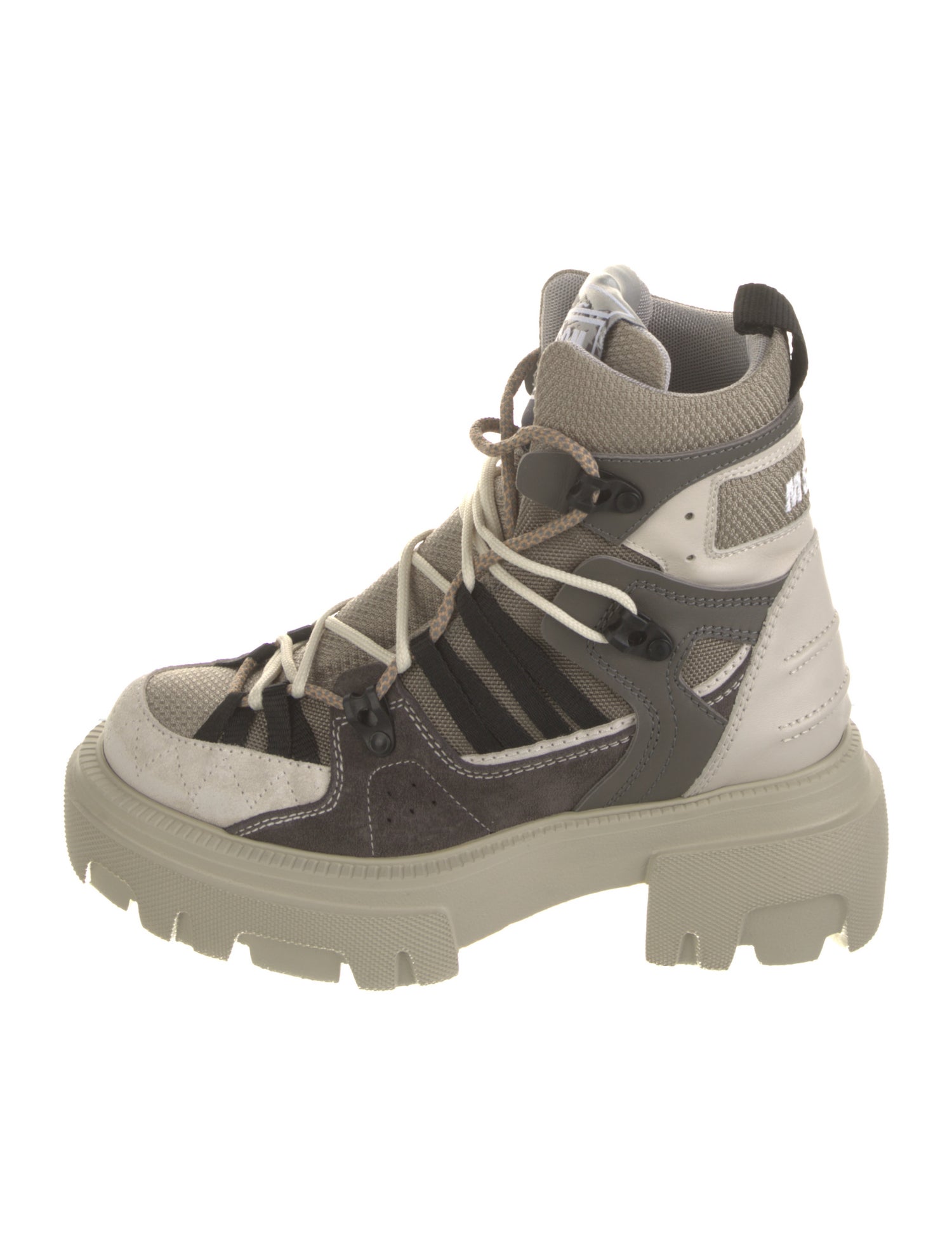 MSGM Leather Colorblock Pattern Hiking Boots