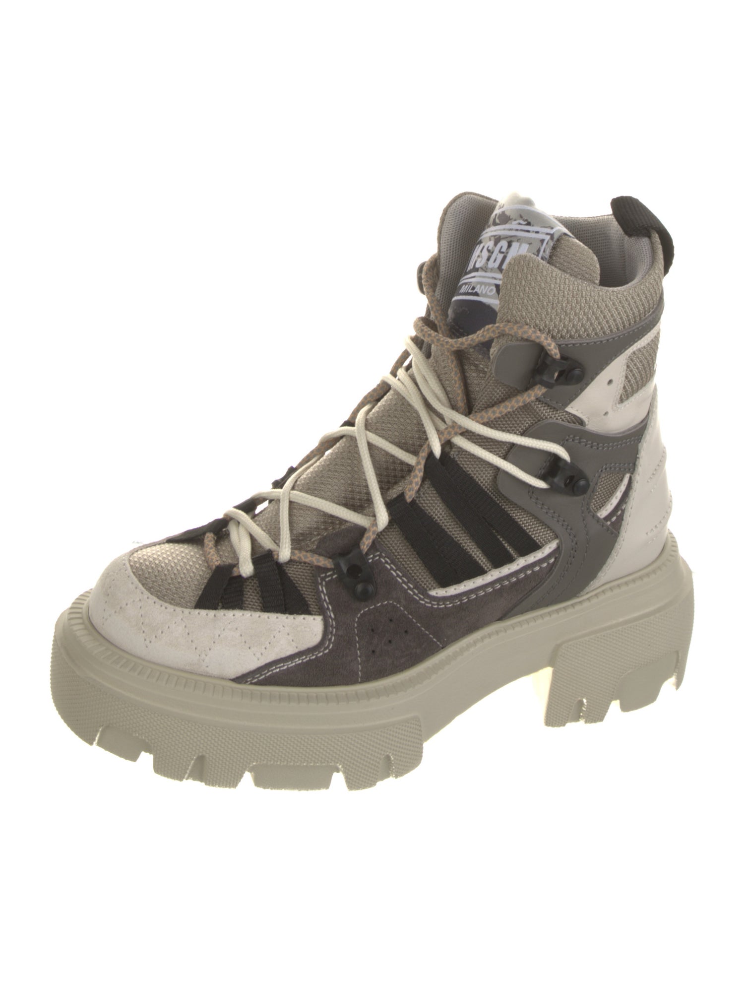 MSGM Leather Colorblock Pattern Hiking Boots