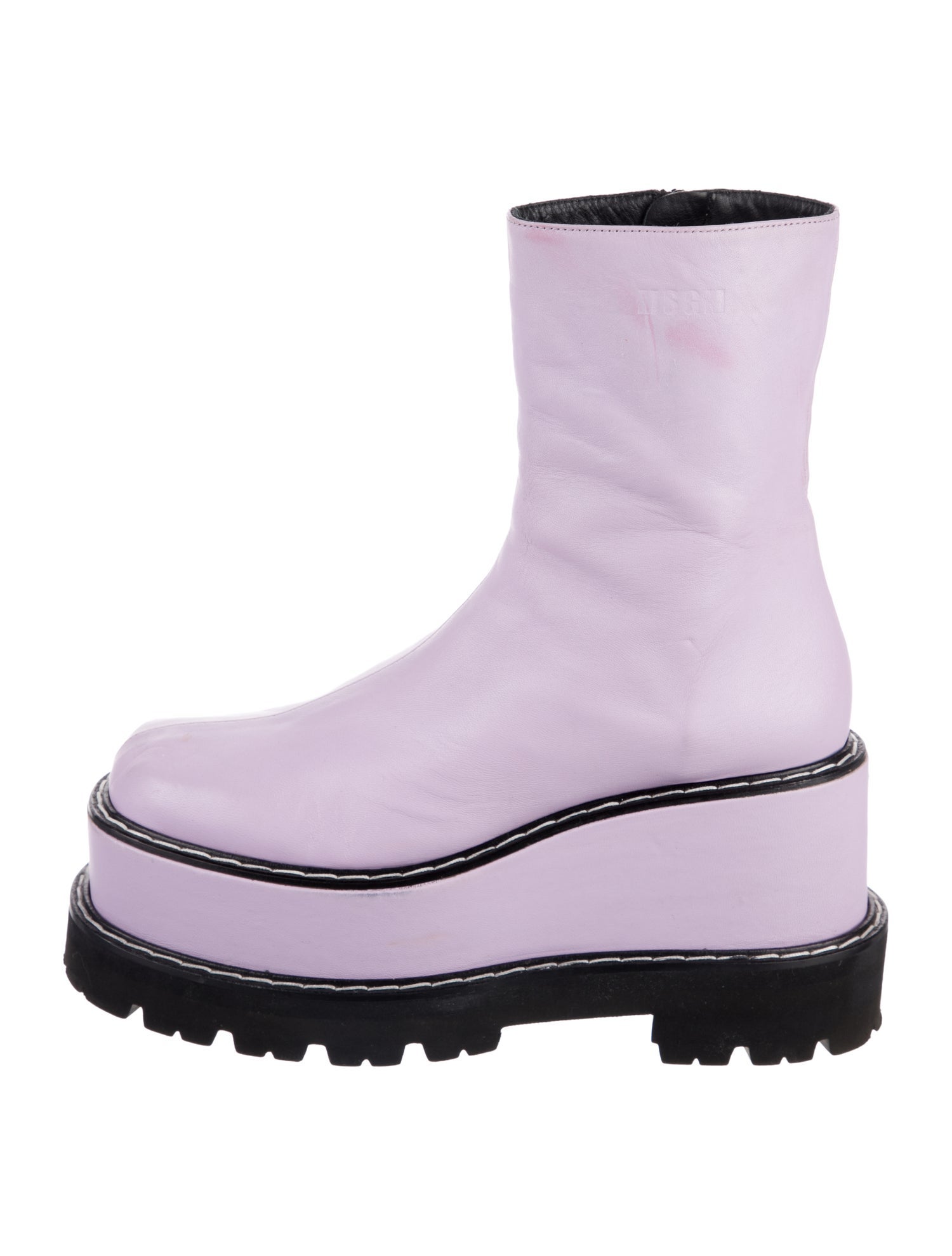 MSGM Leather Colorblock Pattern Rain Boots