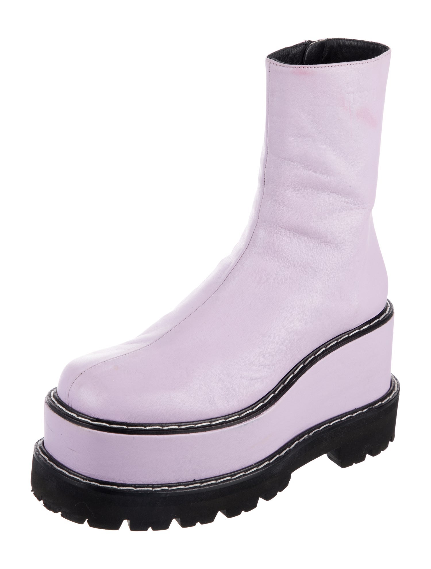 MSGM Leather Colorblock Pattern Rain Boots