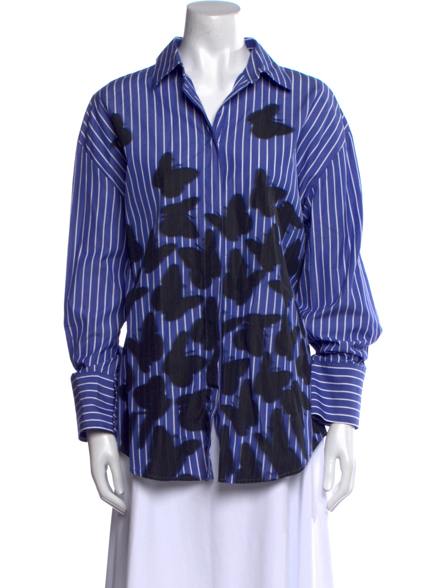 MSGM Printed Three-Quarter Sleeve Button-Up Top