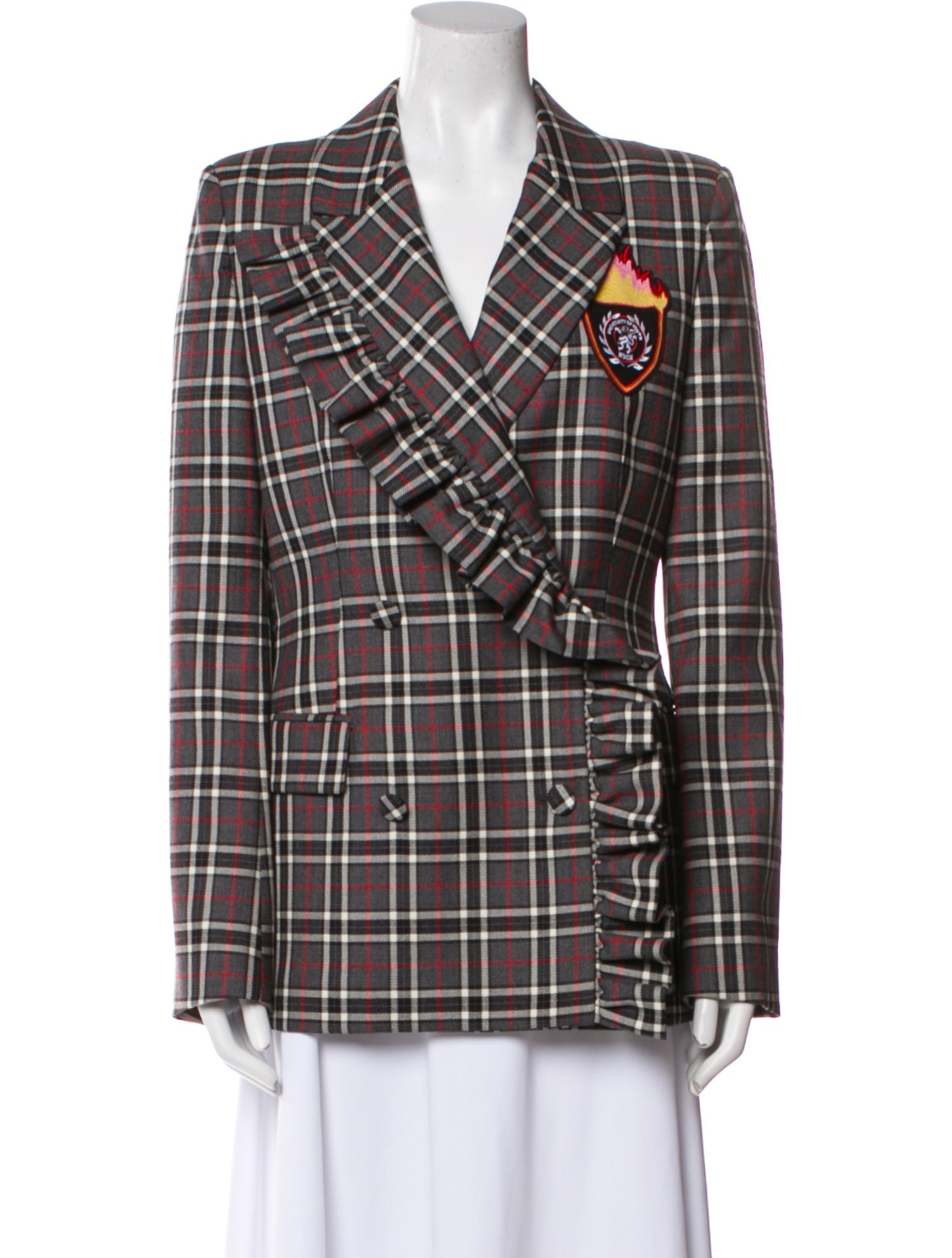 MSGM Virgin Wool Plaid Print Blazer