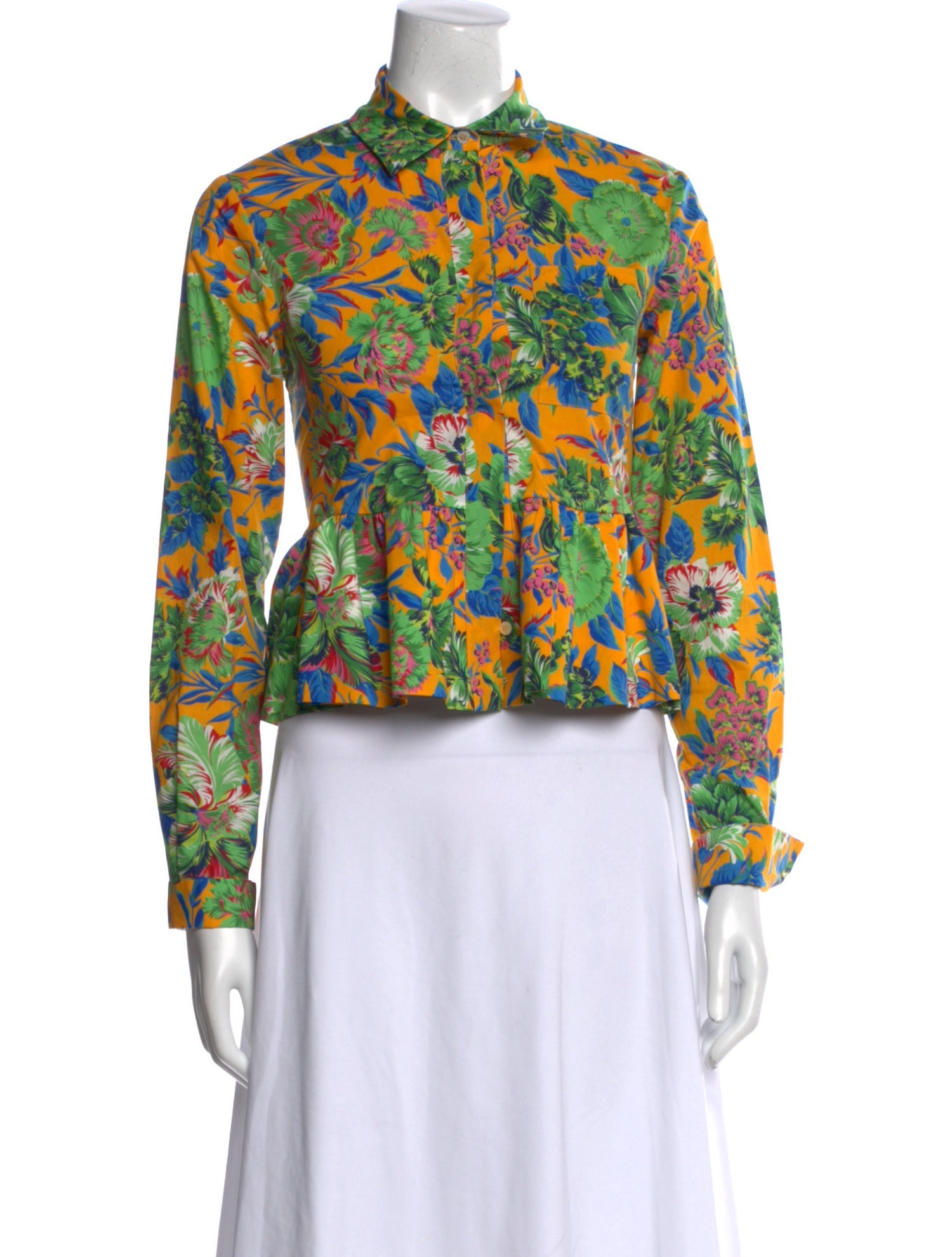 MSGM Floral Print Mock Neck Button-Up Top