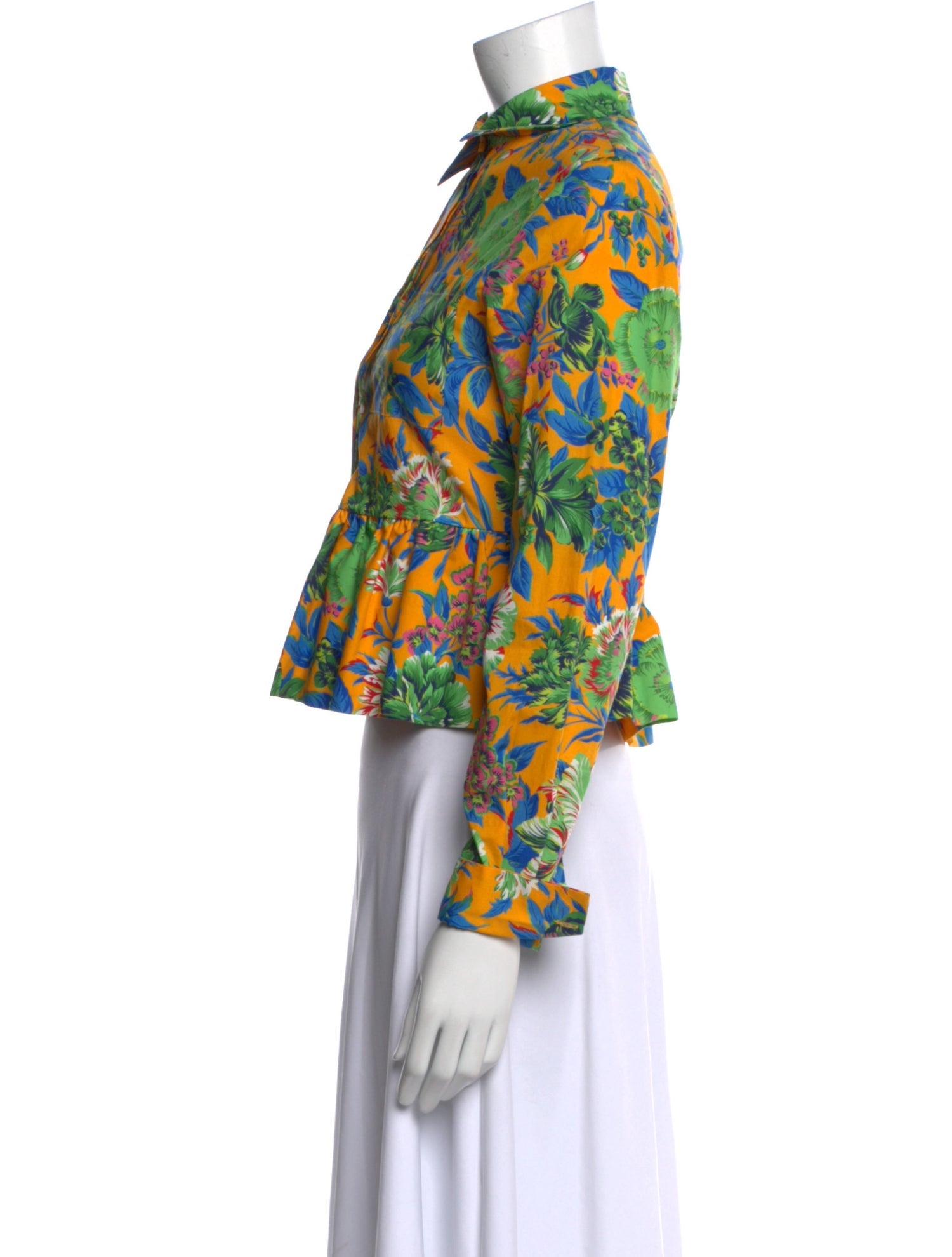 MSGM Floral Print Mock Neck Button-Up Top