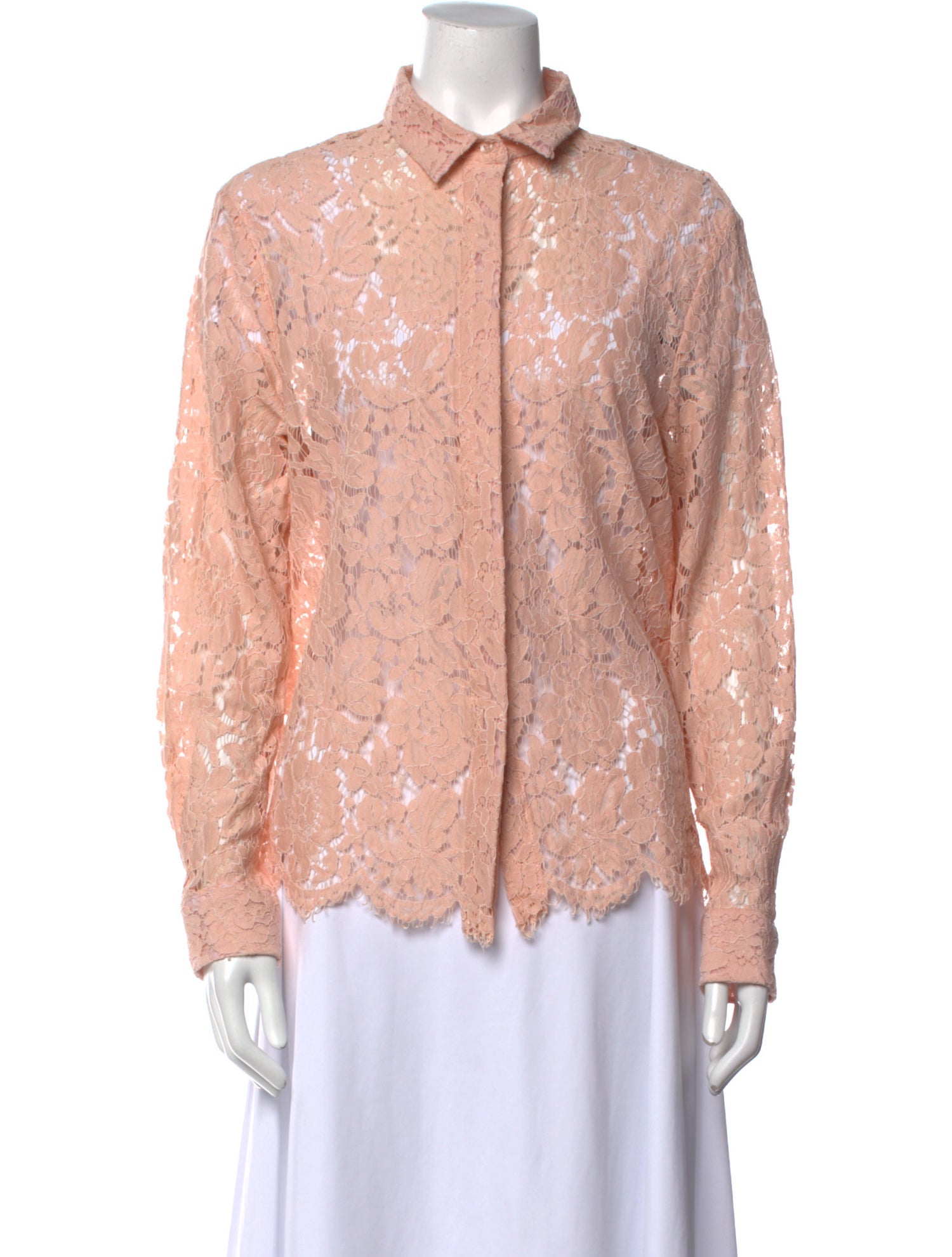 MSGM Lace Pattern Long Sleeve Button-Up Top