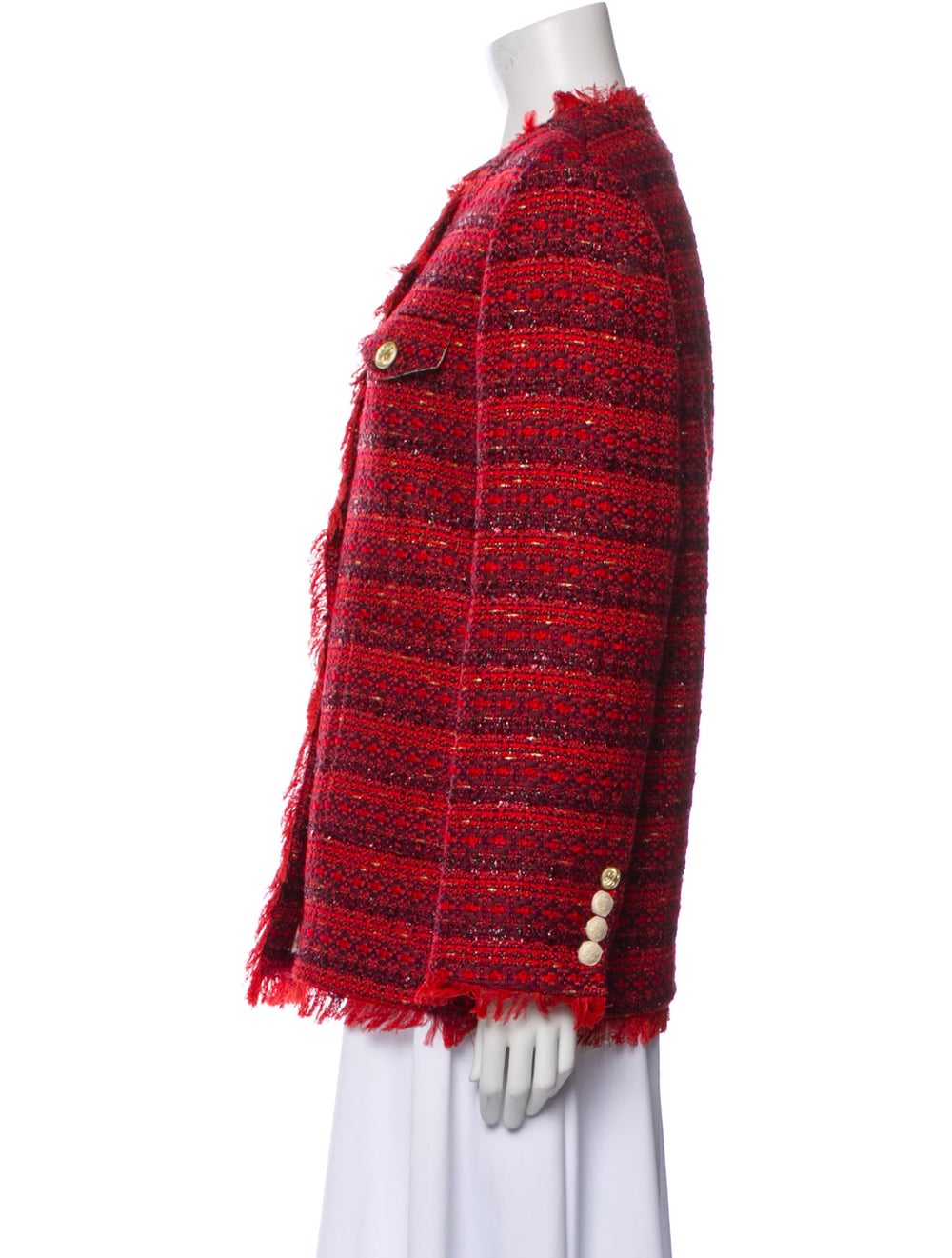 Msgm Evening Jacket Red Tweed Pattern Collarless - image 2